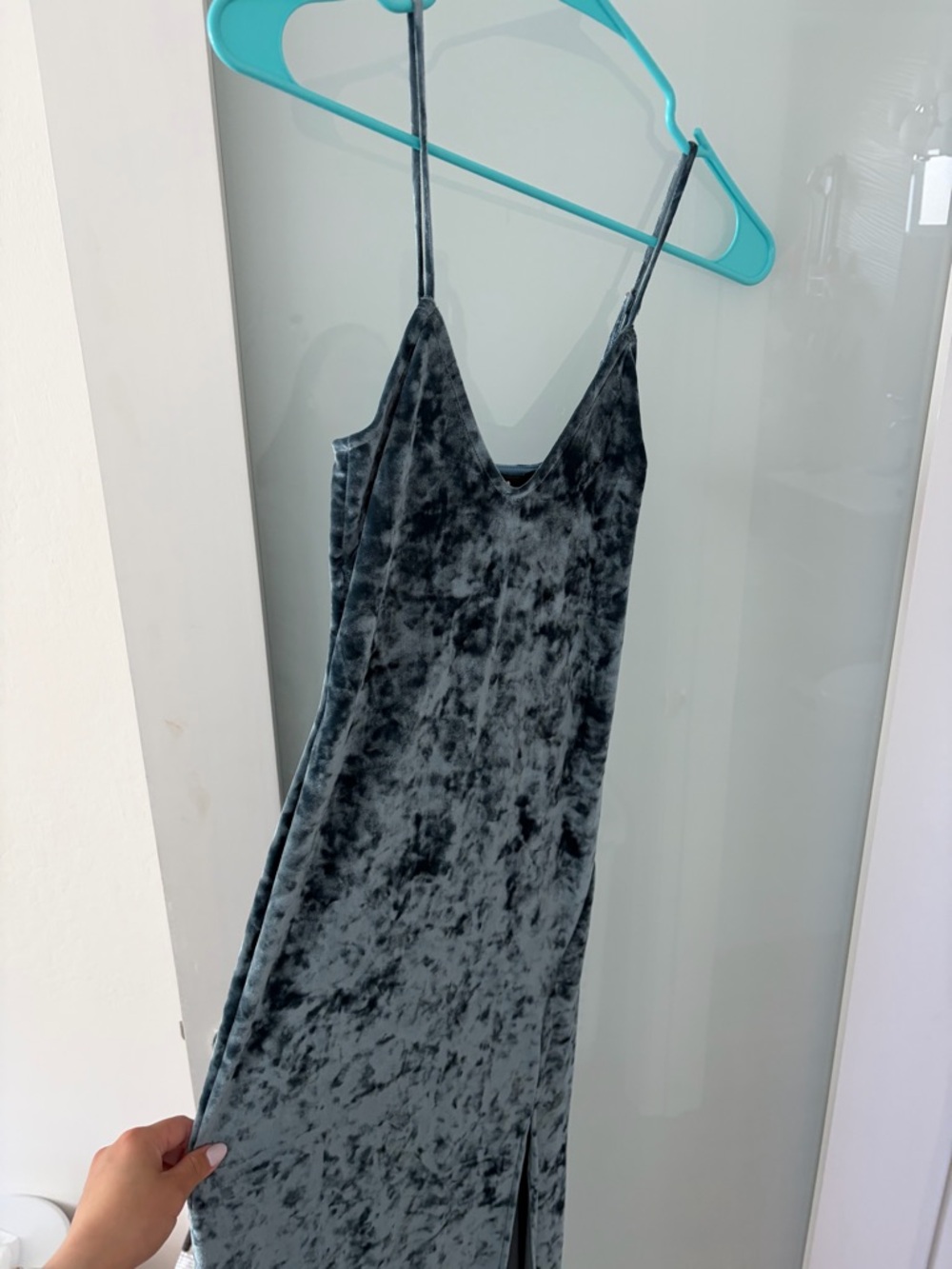 Lulu's Teal Crushed Velvet Slip Dress